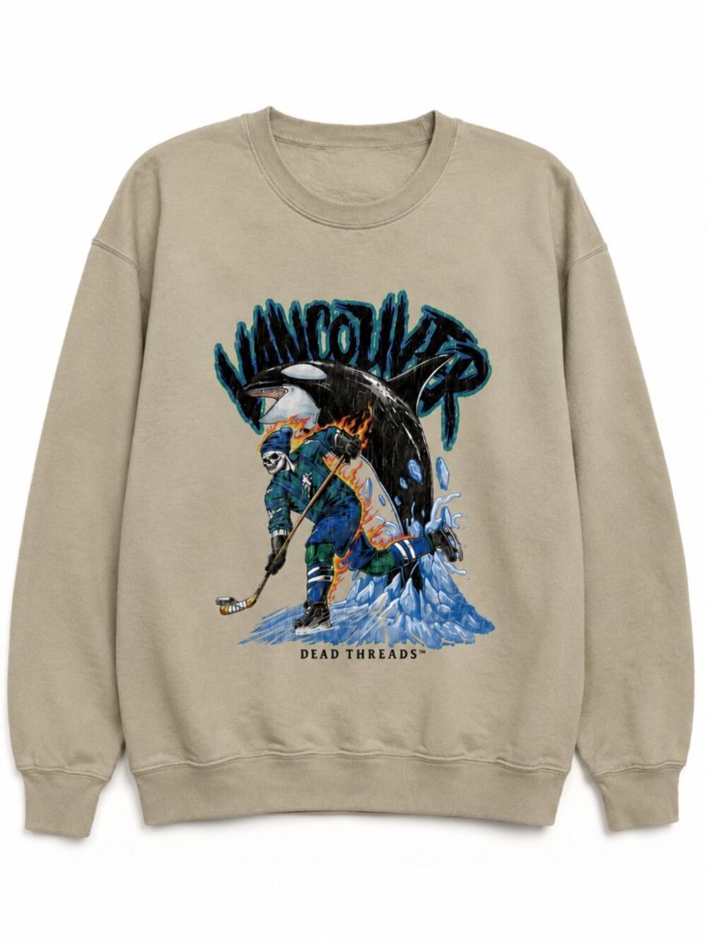 Dead Threads Vancouver Orca Skeleton Hockey Graphic Crewneck Sweatshirt Beige M